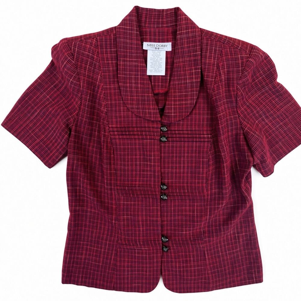 Vintage Miss Dorby Red Plaid Short Sleeve Blazer Jacket Size 8
